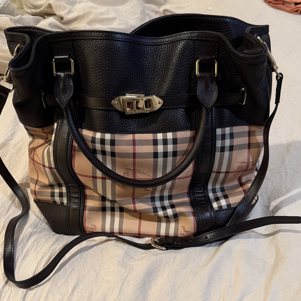 Burberry Black and Tan Plaid Shoulder Bag